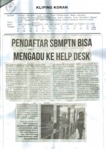 Pendaftaran SBMPTN Bisa Mengadu ke Help Desk. Malang Pos 26/4/16