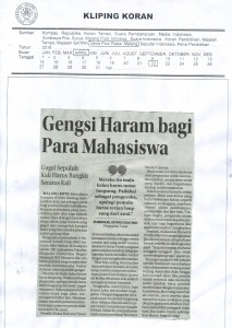 Gengsi Haram Bagi Mahasiswa. Jawa Pos Radar Malang, 22/4/16 