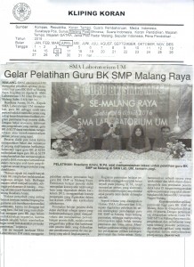Gelar Pelatihan Guru BK SMP Malang Raya. Malang Pos, 16/4/16