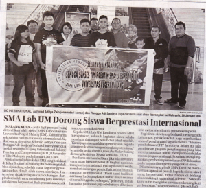 koran Radar Malang, 15 Juni 2016 SMA Lab UM Dorong Siswa Berprestasi Internasional