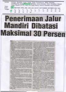 Penerimaan Jalur  Mandiri Dibatasi  Maksimal 30 Persen. Malang Post 14 Januari 2017