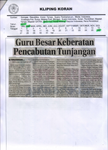 TUNJANGAN  GURU BESAR  DICABUT , Jawa Pos Radar Malang 26 Februari 2017