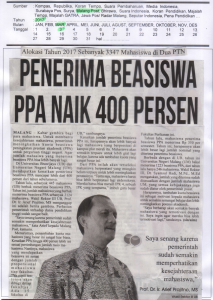 PENERIMA BEASISWA PPA NAIK 400 PERSEN, Malang Post 3 Maret 2017