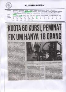 KUOTA 60 KURSI, PEMINAT  FIK DM HANYA18 ORANG, Malang Post 7 Maret 2017