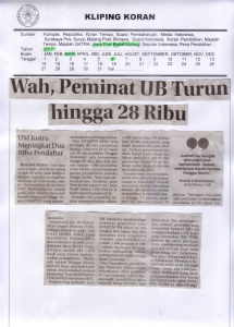 Wah, Peminat UB Turun hingga 28 Ribu, Jawa Pos Radar Malang 6 Maret 2017