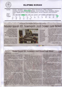 Modal Ijazah SD, Soemantri Jadi Dosen Luar Biasa, Malang Post 13 April 2017