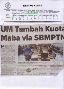UM Tambah Kuota  Maba via SBMPN,1 April 2017