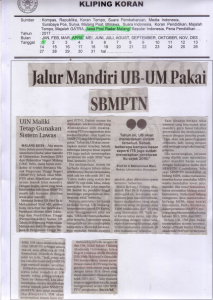 Jalur Mandiri UB-UM Pakai SBMPTN, Jawa Pos Radar Malang 1 April 2017
