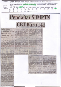 Pendaftar SBMPTNCBT Baru 141, Jawa Pos Radar Malang 13 April 2017