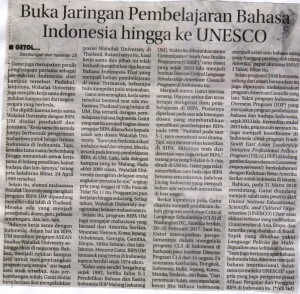 Getol Perjuangkan Bahasa Indonesia Menjadi Bahasa Internasional, Jawa Post Radar Malang 9 April 2017