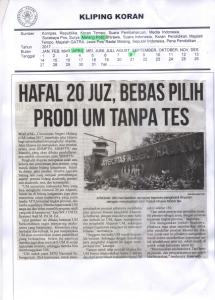 HAFAL 20 JUZ, BEBAS PILIH PRODI UM TANPA TES, Malang Post 8 April 2017
