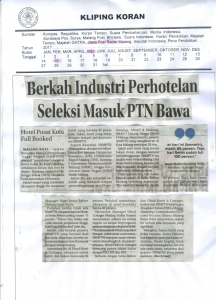 Berkah Industri Perhotelan Seleksi Masuk PTN Bawa, Jawa Pos Radar Malang 15 Mei 2017