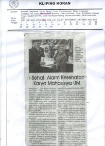 i-Sehat, Alarm Kesehatan  Karya Mahasiswa UM, Malang Post 13 Mei 2017
