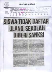 SISWA TIDAK DAFTAR ULANG, SEKOLAH DIBERI SANGSI, Malang Post 17 Mei 2017