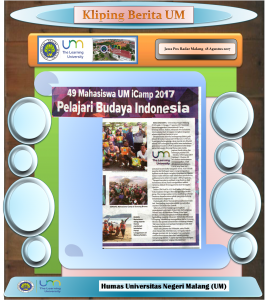 49 Mahasiswa Um iCamp 2017 pelajari Budaya Indonesia, Jawa Pos Radar Malang 18 Agustus 2017