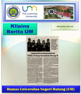 PROGRAM KREATIVITAS MAHASISWA UM , Malang Post 21 Mei 2018