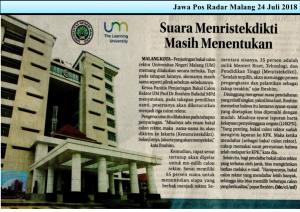 Suara Menristekdikti  Masih Menentukan , Jawa Pos Radar Malang 24 juli 2018_1